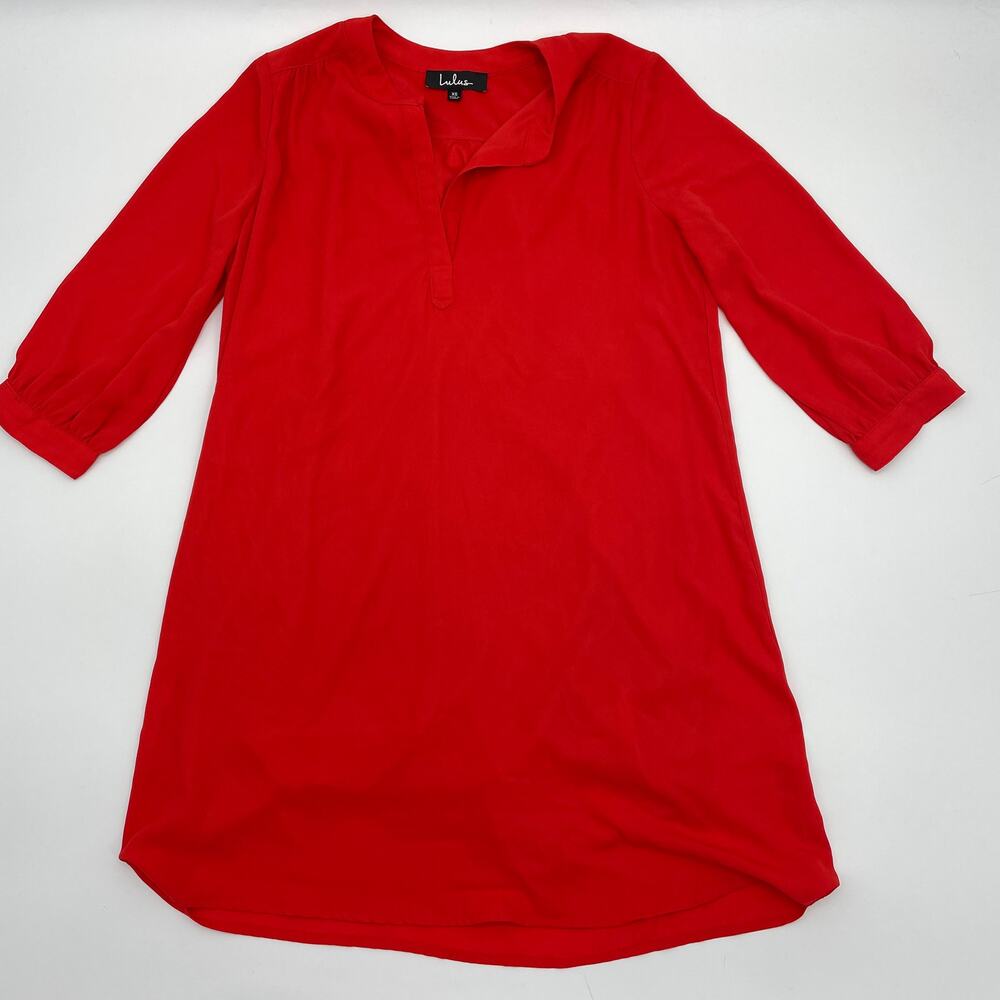 LULUs Bright Red 3/4 Sleeve Lined Shirt Dress Tunic Top Womens Size XS Shift